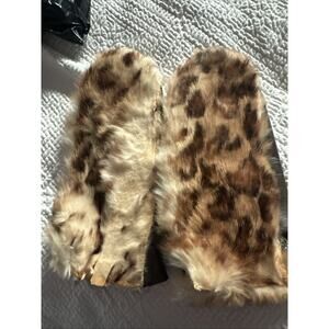 Women Fur Mittens Gloves Leather Woman